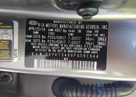 2015 Kia Sorento Lx z USA, uszkodzony, nr VIN 5XYKT3A66FG591944